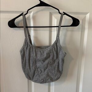 Gray Ribbed Crop Tank Top